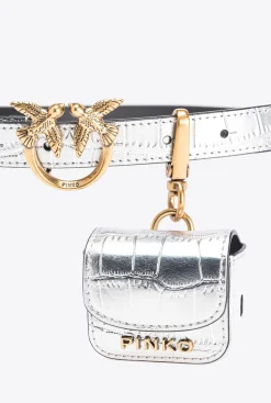 Ceintures|PINKO Ceinture Love Birds Lamee Avec Pochette Argent-Vieil Or
