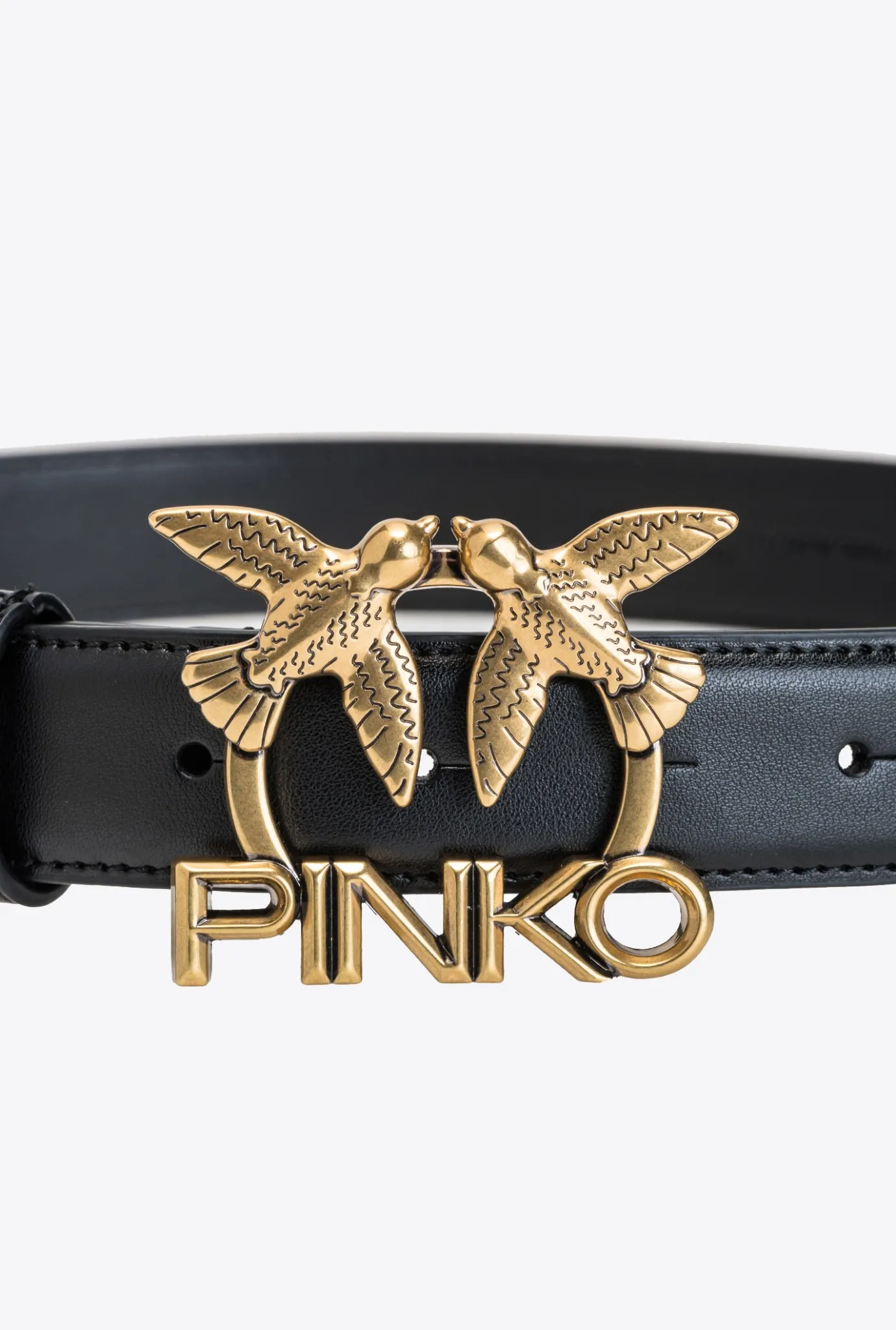 Ceintures|PINKO Ceinture Love Birds Logo En Cuir Noir-Vieil Or