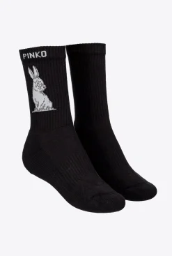 Autres Accessoires|PINKO Chaussettes De Sport Motif Lapin En Jacquard Noir/Blanc