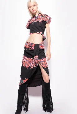 Chemises Et Blouses|PINKO Chemise Courte A Imprime Tropical Multi. Noir/Rouge