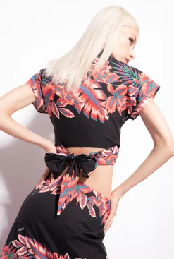 Chemises Et Blouses|PINKO Chemise Courte A Imprime Tropical Multi. Noir/Rouge