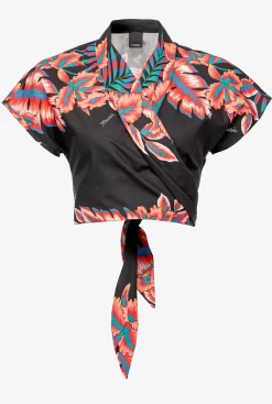 Chemises Et Blouses|PINKO Chemise Courte A Imprime Tropical Multi. Noir/Rouge