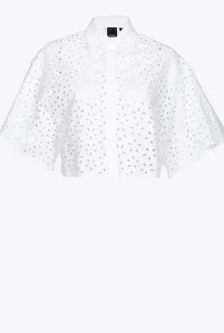 Chemises Et Blouses|PINKO Chemise Courte En Broderie Anglaise Blanc Brill.