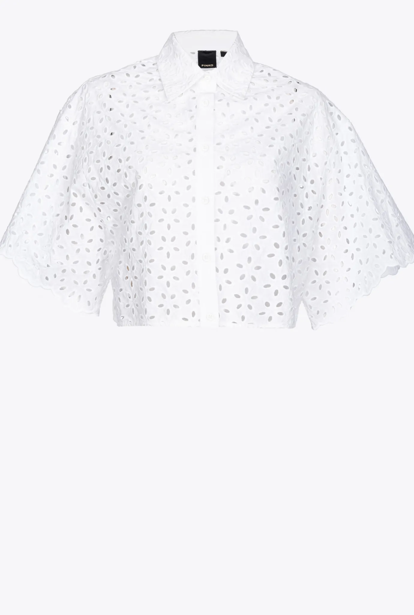 Chemises Et Blouses|PINKO Chemise Courte En Broderie Anglaise Blanc Brill.