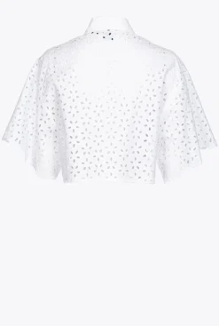 Chemises Et Blouses|PINKO Chemise Courte En Broderie Anglaise Blanc Brill.
