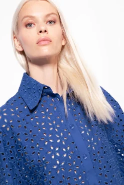 Tailleurs Et Ensembles|PINKO Chemise Courte En Broderie Anglaise Bleu Surf Sur Le Web