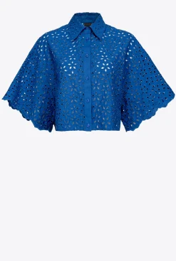 Tailleurs Et Ensembles|PINKO Chemise Courte En Broderie Anglaise Bleu Surf Sur Le Web