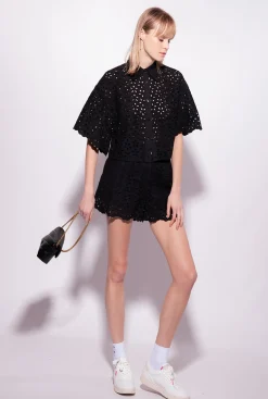 Chemises Et Blouses|PINKO Chemise Courte En Broderie Anglaise Noir Limousine