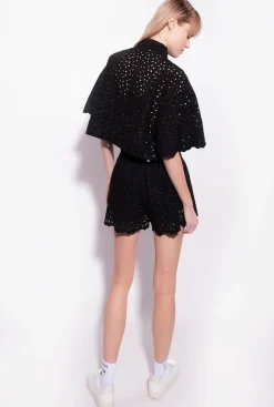 Chemises Et Blouses|PINKO Chemise Courte En Broderie Anglaise Noir Limousine