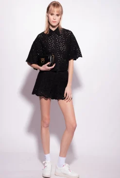 Chemises Et Blouses|PINKO Chemise Courte En Broderie Anglaise Noir Limousine