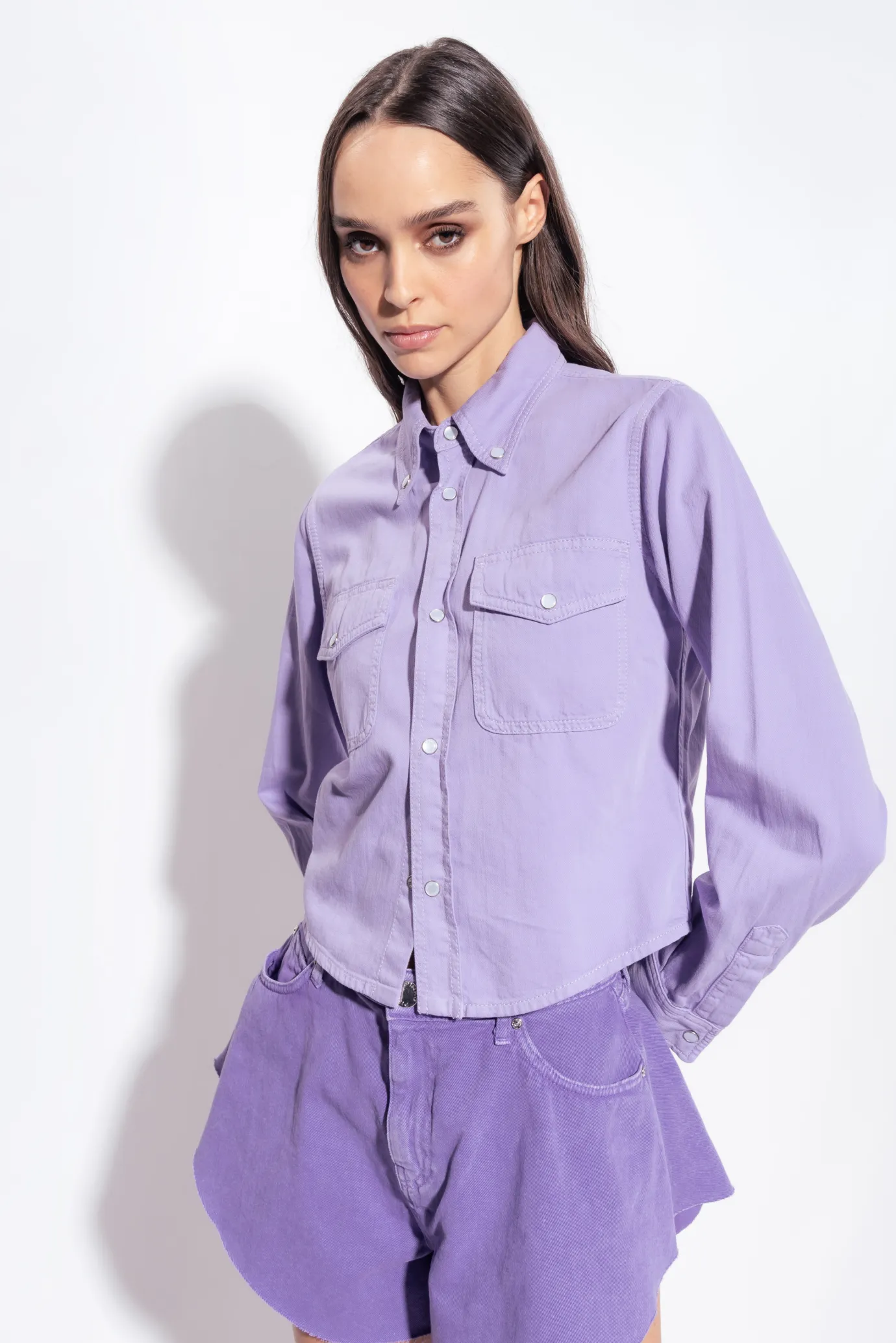 Chemises Et Blouses|PINKO Chemise Courte En Drill Colore Violet