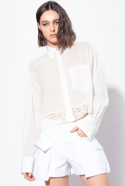 Chemises Et Blouses|PINKO Chemise Courte En Mousseline Blanc Immacule
