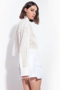 Chemises Et Blouses|PINKO Chemise Courte En Mousseline Blanc Immacule