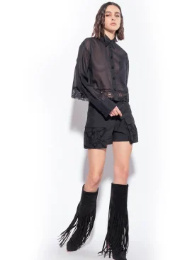 Chemises Et Blouses|PINKO Chemise Courte En Mousseline Noir Limousine