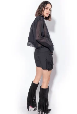 Chemises Et Blouses|PINKO Chemise Courte En Mousseline Noir Limousine