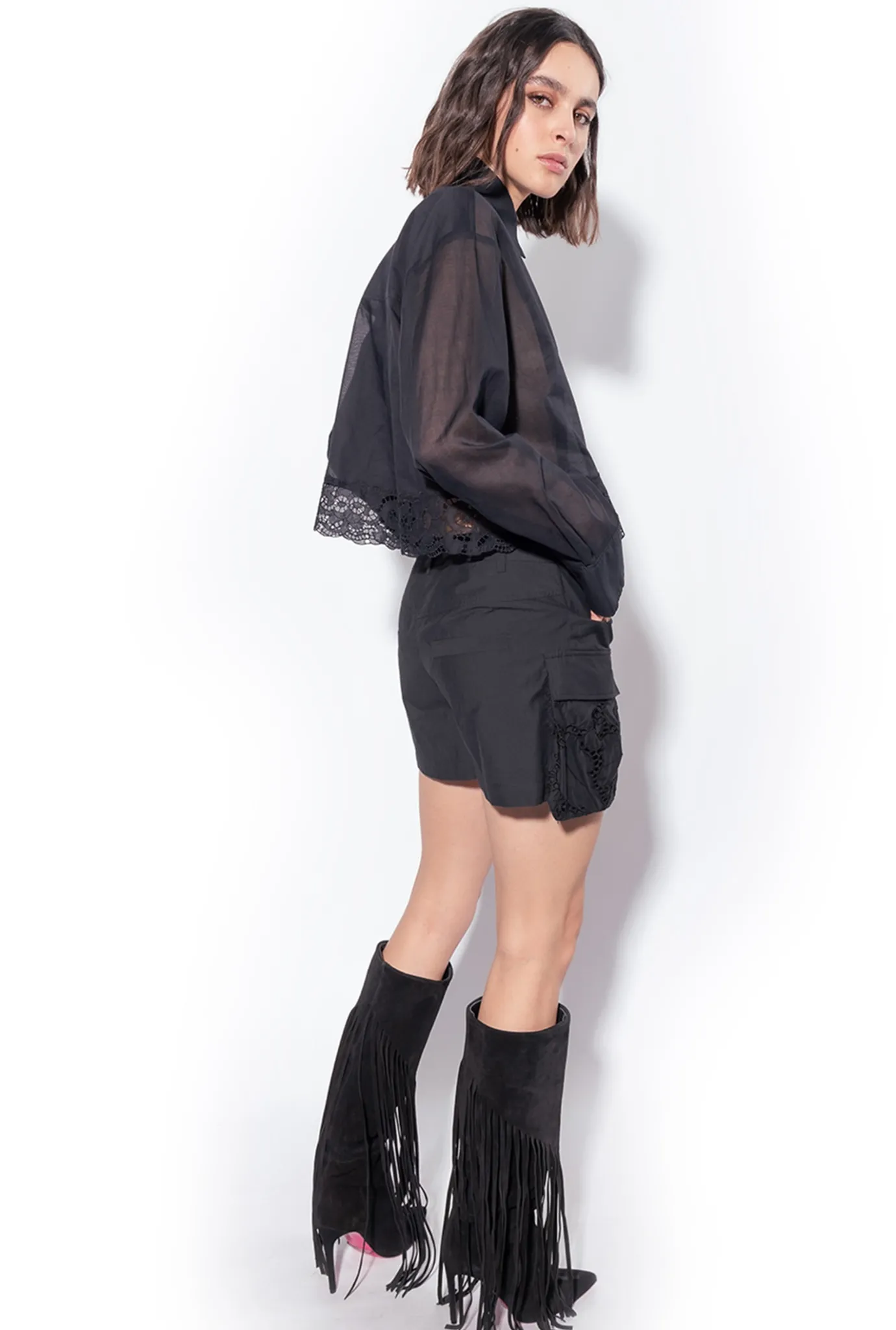 Chemises Et Blouses|PINKO Chemise Courte En Mousseline Noir Limousine