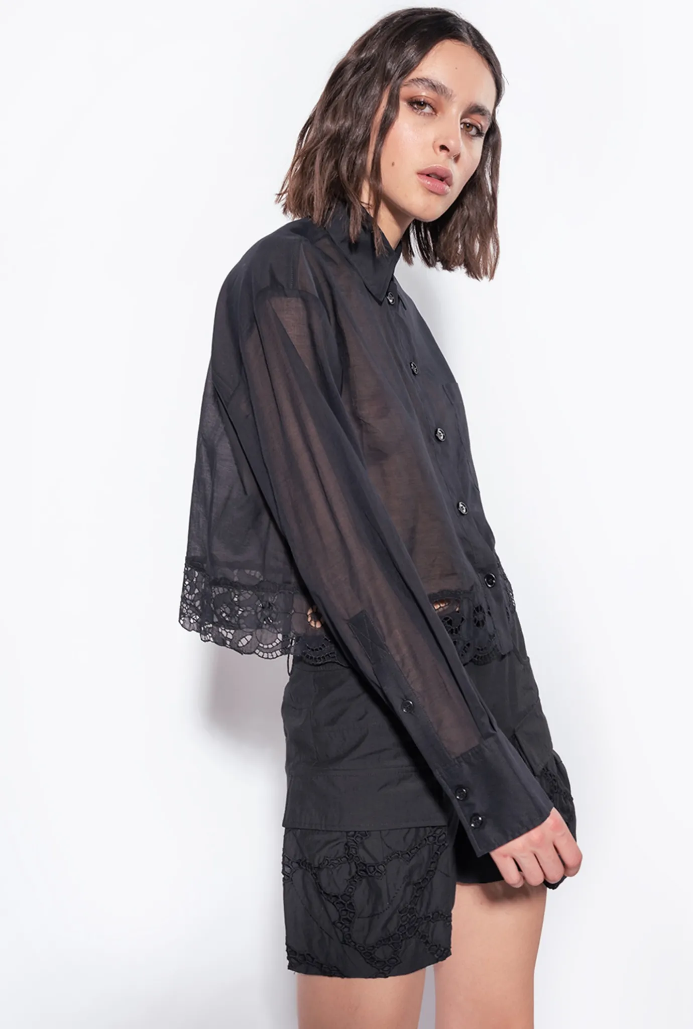 Chemises Et Blouses|PINKO Chemise Courte En Mousseline Noir Limousine