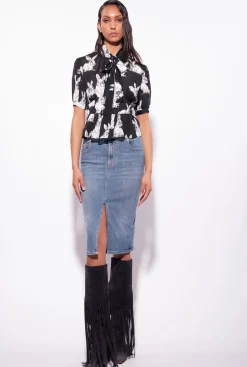Chemises Et Blouses|PINKO Chemise Cropped A Imprime Lapin Noir/Gris/Blanc