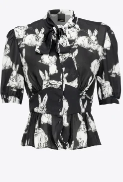 Chemises Et Blouses|PINKO Chemise Cropped A Imprime Lapin Noir/Gris/Blanc
