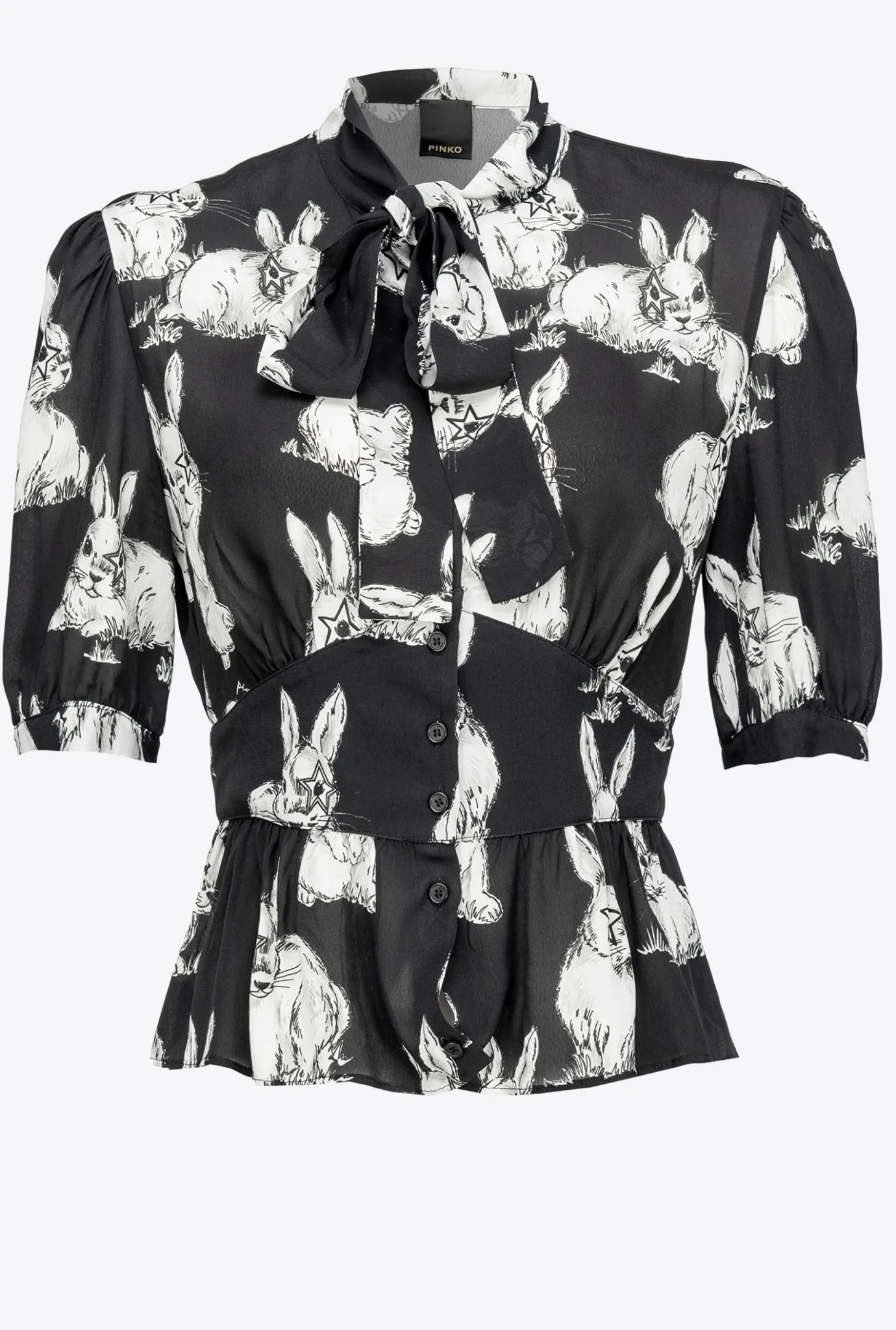 Chemises Et Blouses|PINKO Chemise Cropped A Imprime Lapin Noir/Gris/Blanc