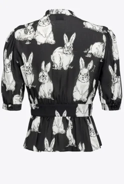 Chemises Et Blouses|PINKO Chemise Cropped A Imprime Lapin Noir/Gris/Blanc