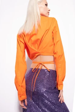 Chemises Et Blouses|PINKO Chemise Cropped En Popeline Orange Vibrant