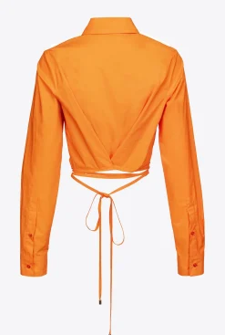 Chemises Et Blouses|PINKO Chemise Cropped En Popeline Orange Vibrant