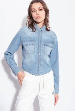 Chemises Et Blouses|PINKO Chemise En Denim Avec Broderie Western Delavage Clair