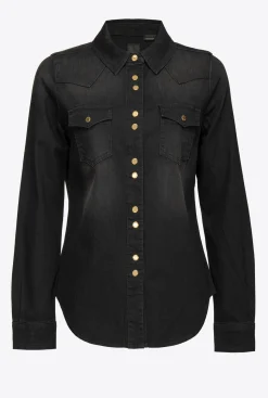 Chemises Et Blouses|PINKO Chemise En Denim Noir Delave Noir Limousine
