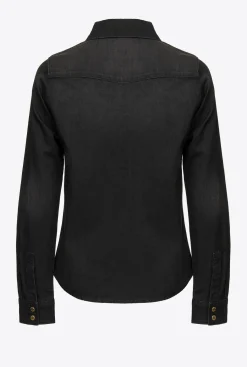Chemises Et Blouses|PINKO Chemise En Denim Noir Delave Noir Limousine