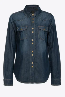 Chemises Et Blouses|PINKO Chemise En Denim Serge Leger Bleu Indigo Fonce