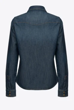 Chemises Et Blouses|PINKO Chemise En Denim Serge Leger Bleu Indigo Fonce