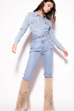 Chemises Et Blouses|PINKO Chemise En Denim Serge Leger Ombre Bleue