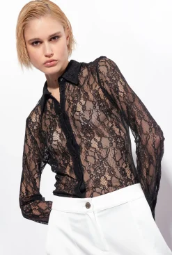 Chemises Et Blouses|PINKO Chemise En Dentelle Florale Noir Limousine