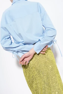 Chemises Et Blouses|PINKO Chemise En Popeline A Fines Rayures Azur/Blanc