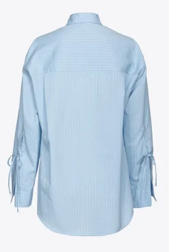 Chemises Et Blouses|PINKO Chemise En Popeline A Fines Rayures Azur/Blanc