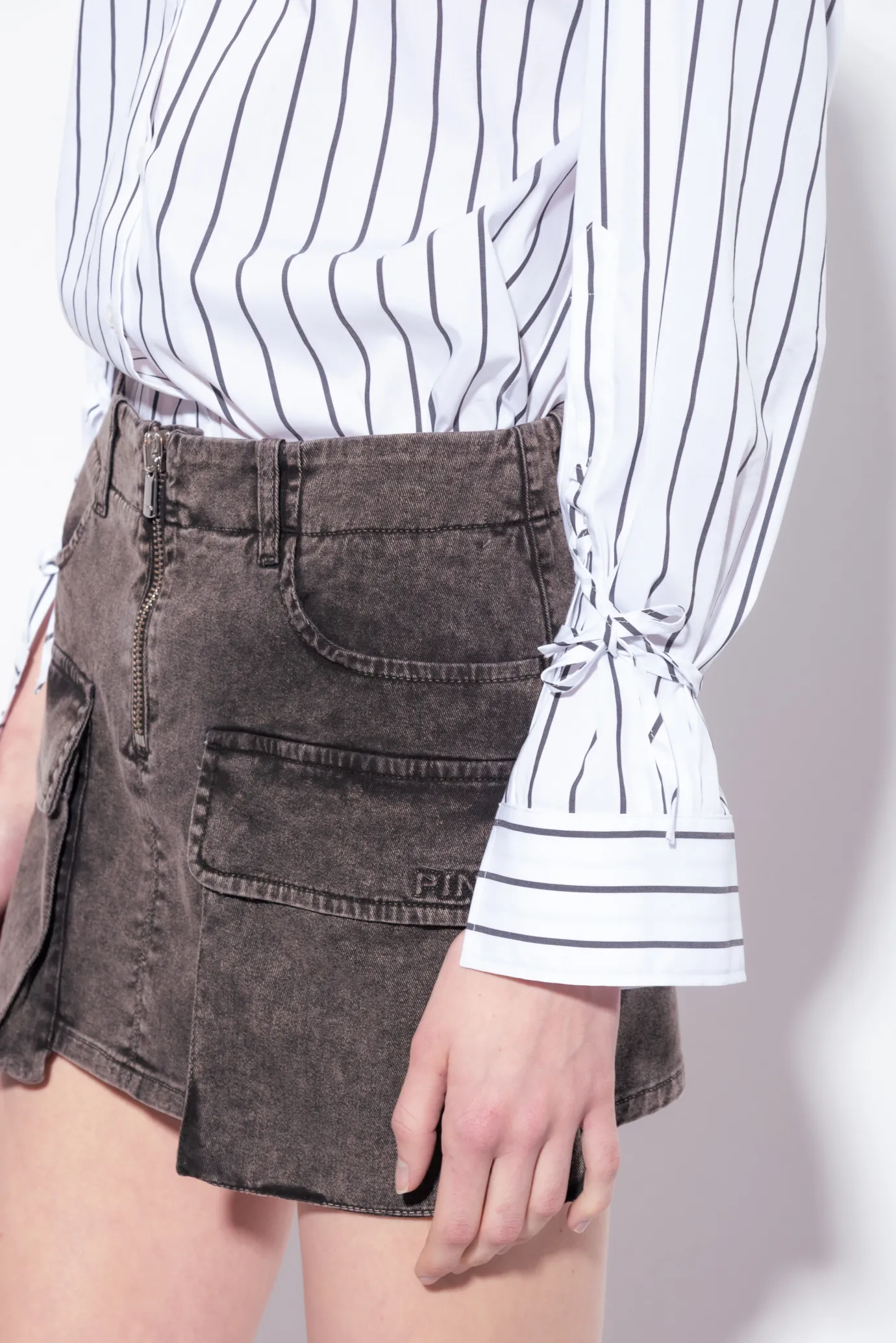 Chemises Et Blouses|PINKO Chemise En Popeline Stretch A Rayures Blanc/Noir
