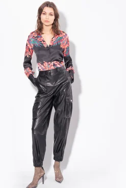 Chemises Et Blouses|PINKO Chemise En Satin A Imprime Tropical Multi. Noir/Rouge