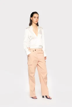 Tailleurs Et Ensembles|PINKO Chemise En Satin De Soie Blanc-Blanche-Neige
