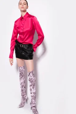 Chemises Et Blouses|PINKO Chemise En Satin De Soie Rose Rouge