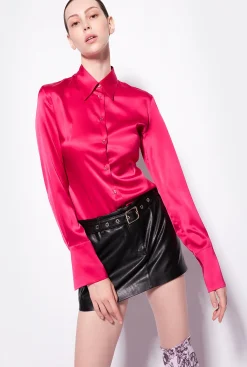 Chemises Et Blouses|PINKO Chemise En Satin De Soie Rose Rouge