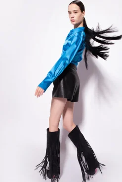 Tailleurs Et Ensembles|PINKO Chemise En Satin De Soie Bleu Directoire
