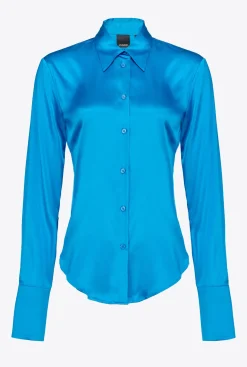 Tailleurs Et Ensembles|PINKO Chemise En Satin De Soie Bleu Directoire
