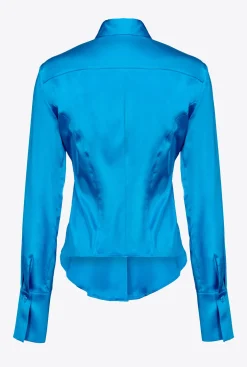 Tailleurs Et Ensembles|PINKO Chemise En Satin De Soie Bleu Directoire