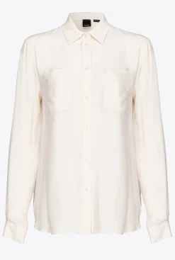Chemises Et Blouses|PINKO Chemise En Soie Melangee A Poches Poitrine Rose Fume Blanc