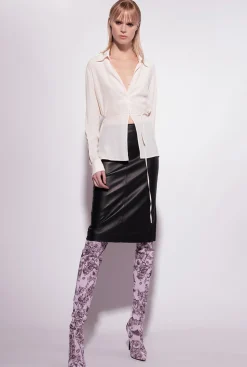 Chemises Et Blouses|PINKO Chemise En Soie Melangee Avec Lien Rose Fume Blanc