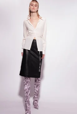 Chemises Et Blouses|PINKO Chemise En Soie Melangee Avec Lien Rose Fume Blanc