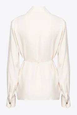 Chemises Et Blouses|PINKO Chemise En Soie Melangee Avec Lien Rose Fume Blanc