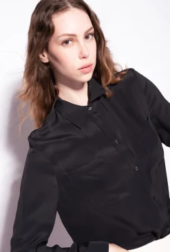 Chemises Et Blouses|PINKO Chemise En Soie Melangee A Poches Poitrine Noir Limousine