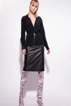 Chemises Et Blouses|PINKO Chemise En Soie Melangee Avec Lien Noir Limousine